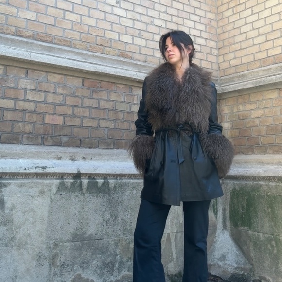 Vintage Mongolian Afghan Coat Charlotte Simone Style M Leather & Fur Shearling - Picture 8 of 9
